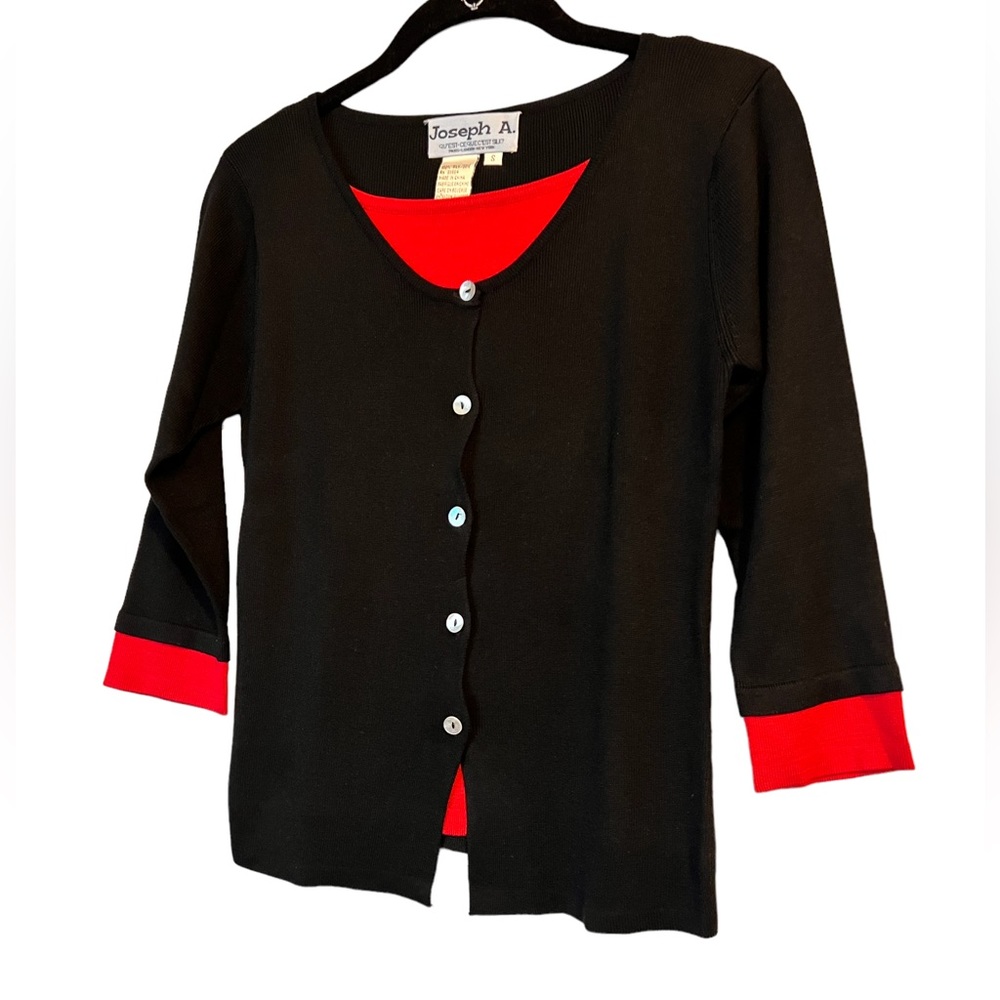 Joseph A. Black and Red Silk Cardigan Size Small